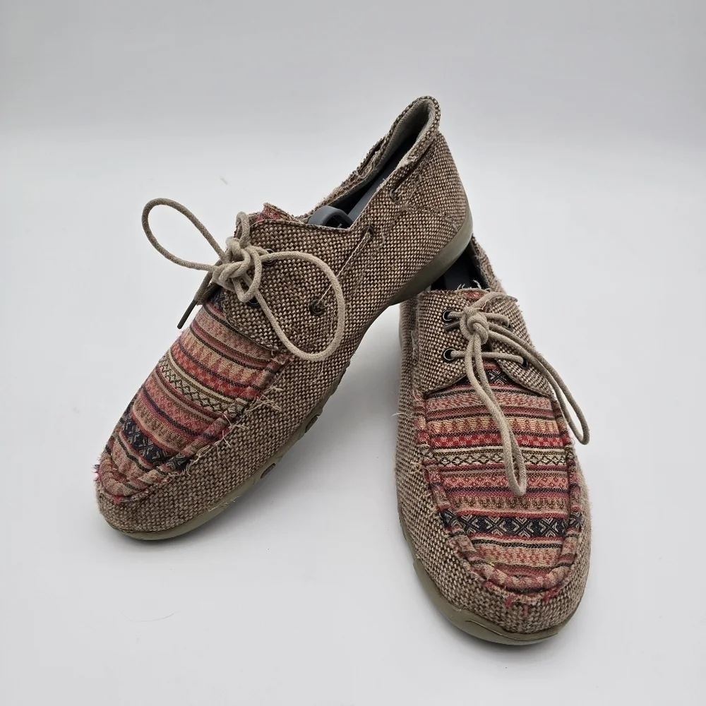 Roper Shoes Womens 9 Pink Brown Lacee Driving Loafer Lace Up Moccasin Slip Ons